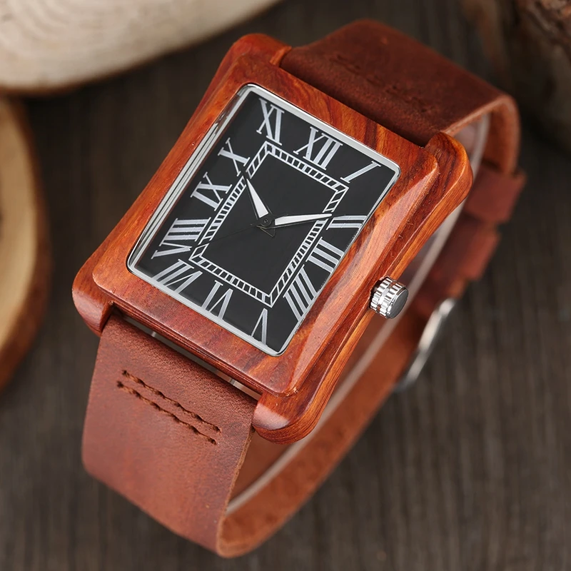Rectangle Dial Wooden Watches for Men Natural Wood Bamboo Analog Display Genuine Leather Band Quartz Clocks Male Christmas Gifts 2020 2019 (62)