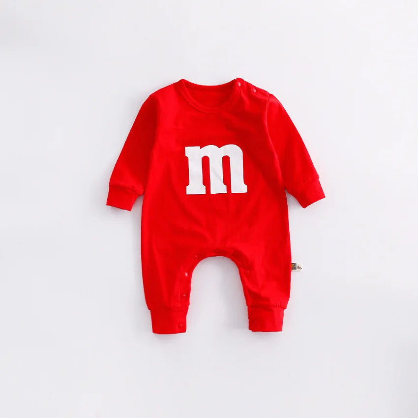 Одноцветный комбинезон с длинными рукавами для малышей, простой дизайн с буквами, дуплексный принт, яркие цвета, комбинезоны для малышей, красные костюмы, комплекты для фестиваля