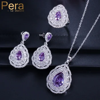 

Pera Classic 7 Colors Choice Elegant Women Silver Color 3 Piece Big Pear Cut Drop Crystal Stone Sets for Party Gift J192