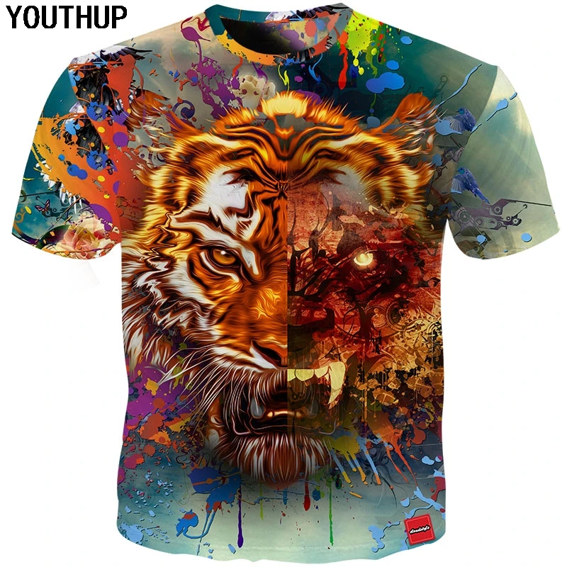 YOUTHUP 2020 3d Тигр футболка для мужчин/женщин печать футболки топы животные плюс