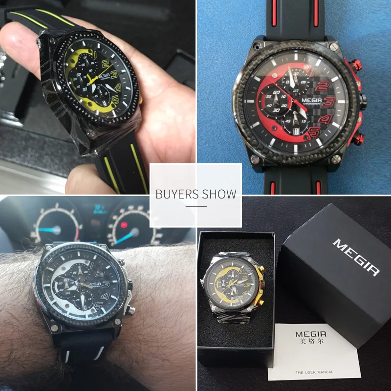 MEGIR Quartz Men Sport Watch Big Dials Silicone Strap Army Military Watches Clock Men Chronograph W