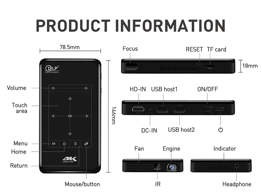 Smartldea 4K мини мобильный проектор Android 6,0, BT4.1 портативный HD проектор Beamer 5000 мАч батарея сенсорные клавиши Airplay Miracast