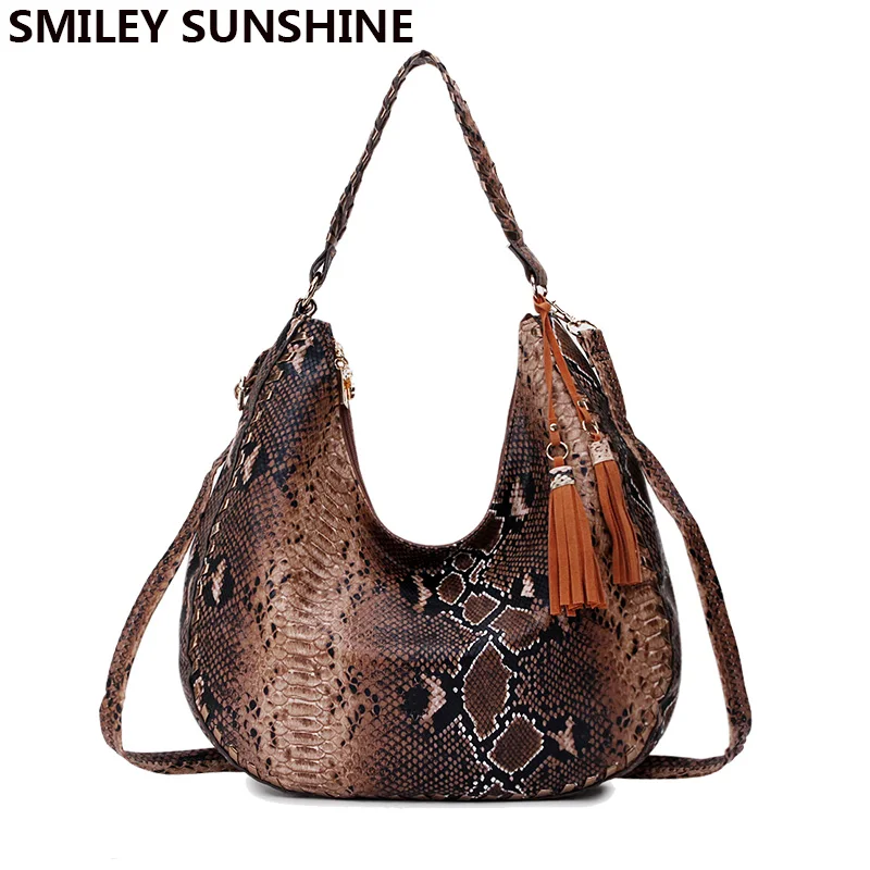 Goede SMILEY SUNSHINE merk nieuwe vrouwen schoudertassen serpentine lederen handtassen dames tassen vrouwelijke grote top handvat tassen voor vrouwen