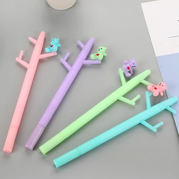 

4 Pcs/set Cute Stationery Candy Color Little Bear on the Tree Branch Black Colored Gel Pens Neutral Pen Office Signature Pens