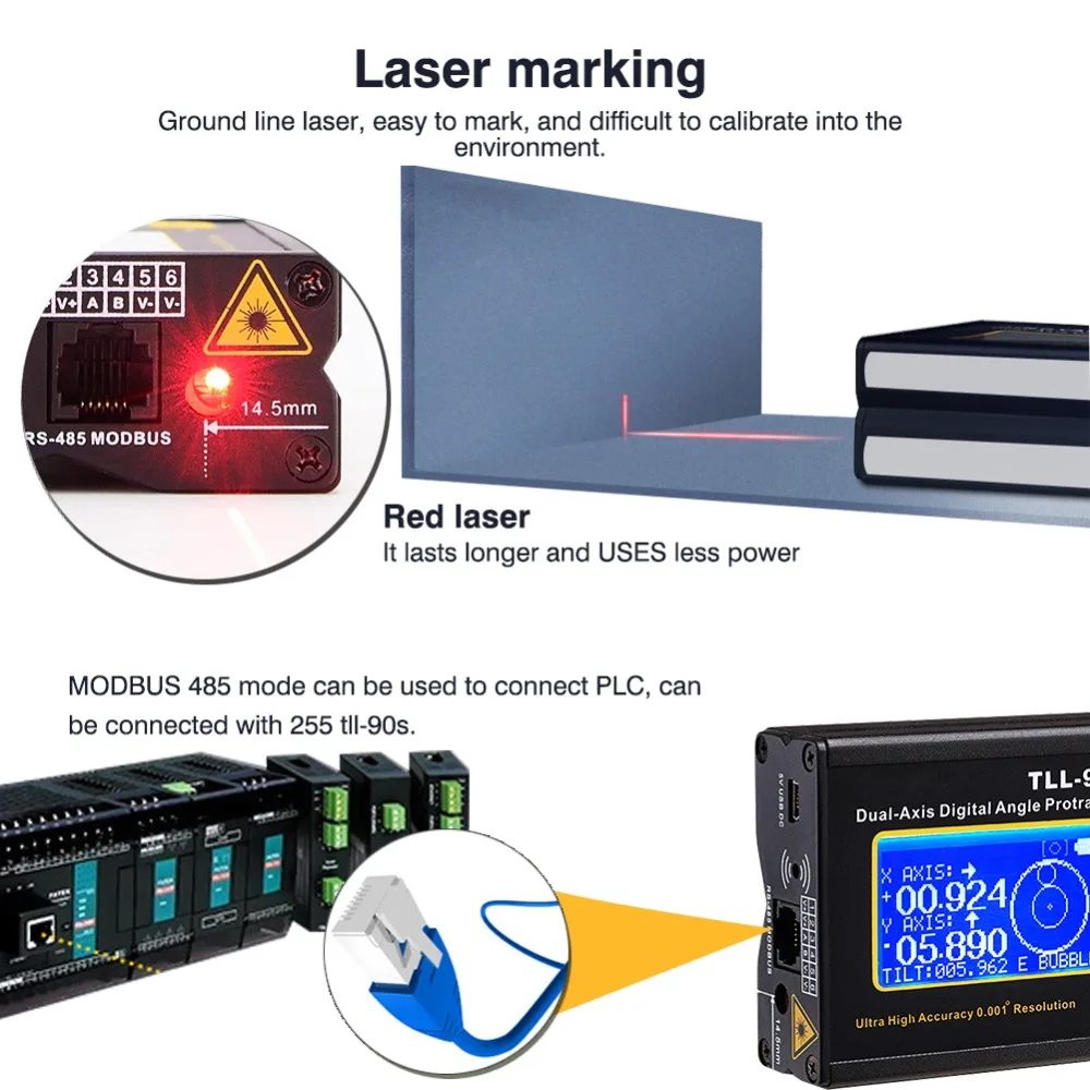 High precision High resolution Angel Meter large Screen LCD Laser Marking Charging Function Magnet Adsorption Function For PLC (9)