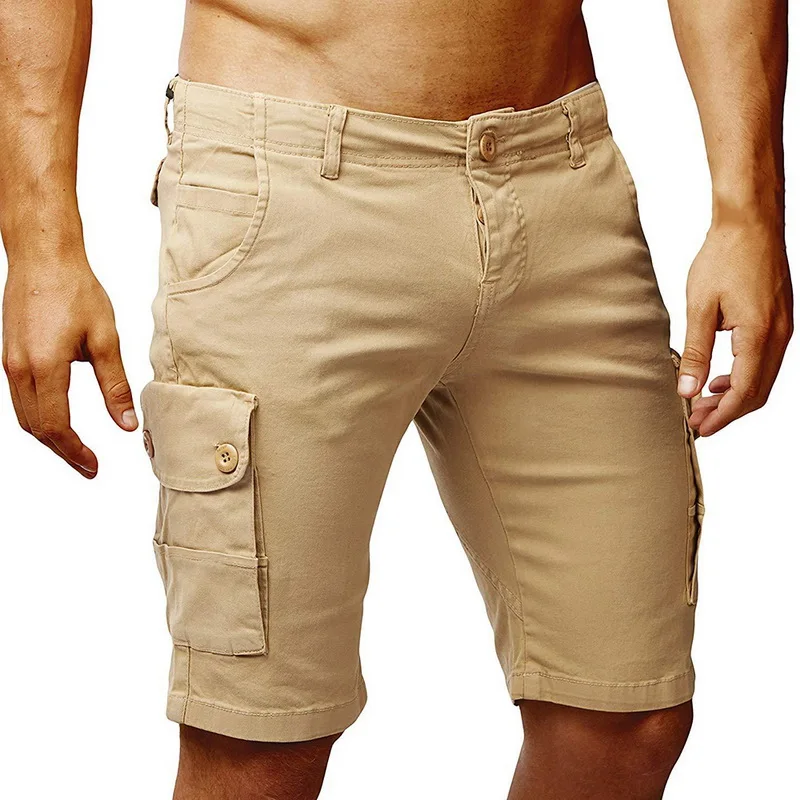 WENYUJH 2019 New Brand Men Knee Length Solid Cargo Shorts Men Khaki