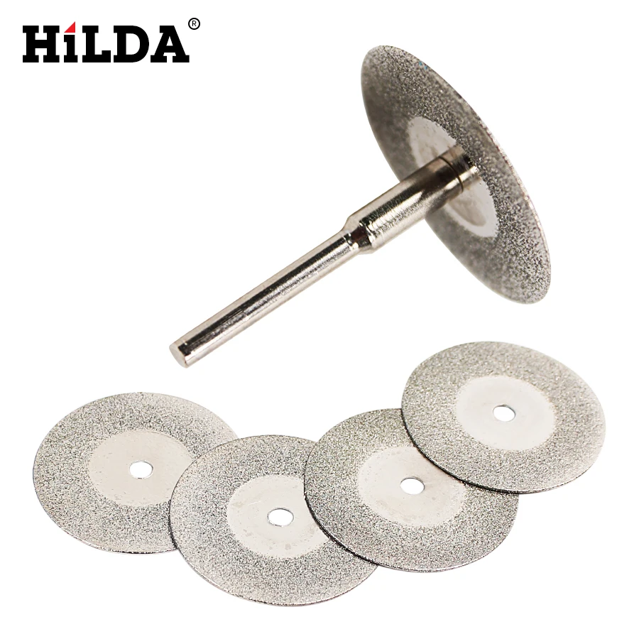 

HILDA 10Pcs/Set 30mm Mini Diamond Saw Blade Silver Cutting Discs for Dremel Drill Fit Rotary Tool with 2 Pcs Connecting Shank
