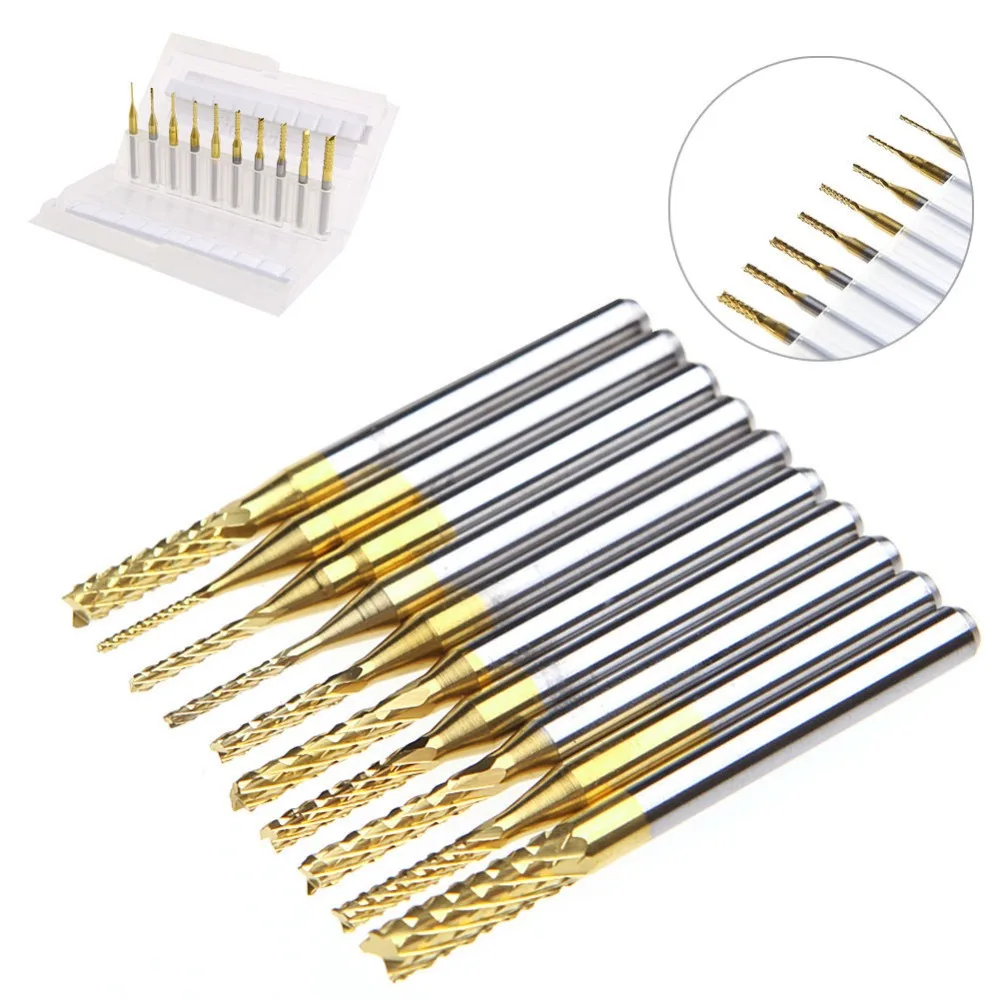 

10PCS 1/8" 0.8-3.175mm PCB Drill Bit Engraving Cutter Rotary CNC Mill End Set 'lirunzu