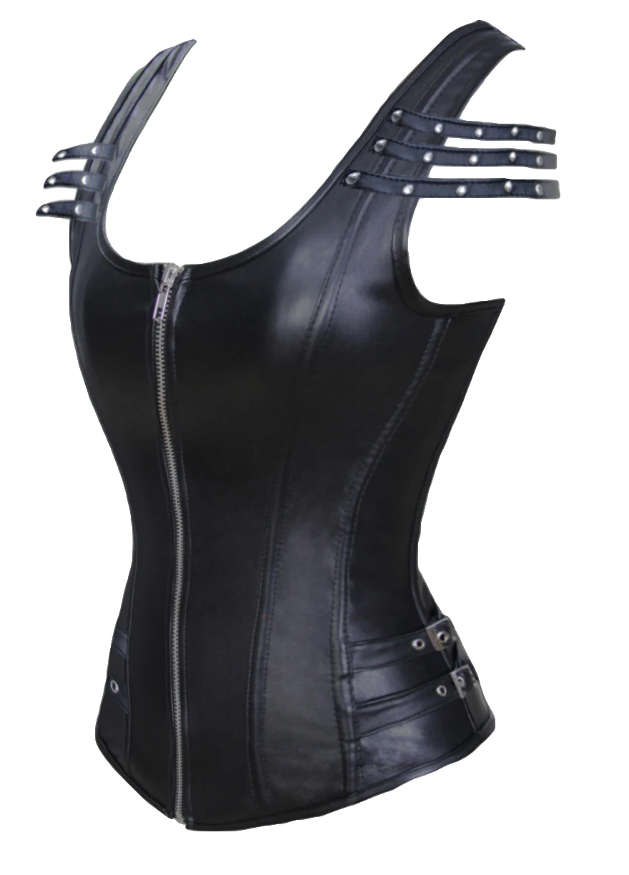 Black-Stud-Gothic-Leather-Corset-With-Zipper-1