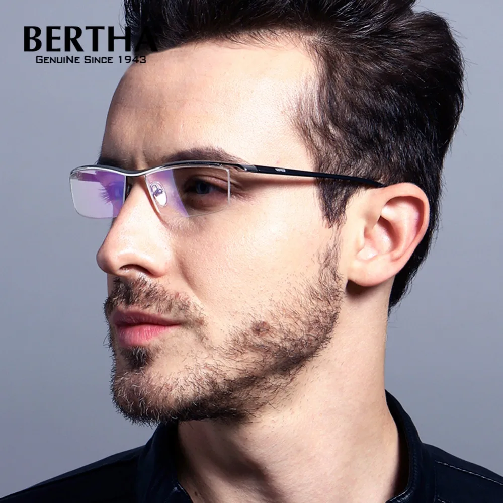 

2017Bertha Men Z Pure Titanium Semi-rimless Eyewear Business Optical Glasses Frame Prescription Eyeglasses 8189
