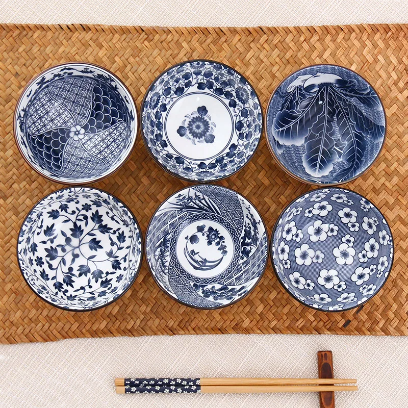 

6pcs/set Japanese blue and white porcelain bowl suit Household rice bowls ceramic dishes chopsticks tableware