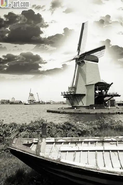 Canvas (Dutch Windmill) Wholesale gift wall art picture seacapes black and white oil painting ...