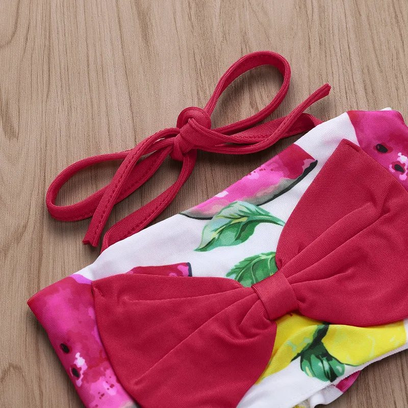 Новая модная летняя одежда для купания для маленьких девочек, укороченный топ без рукавов+ шорты, комплект из 2 предметов с принтом арбуза