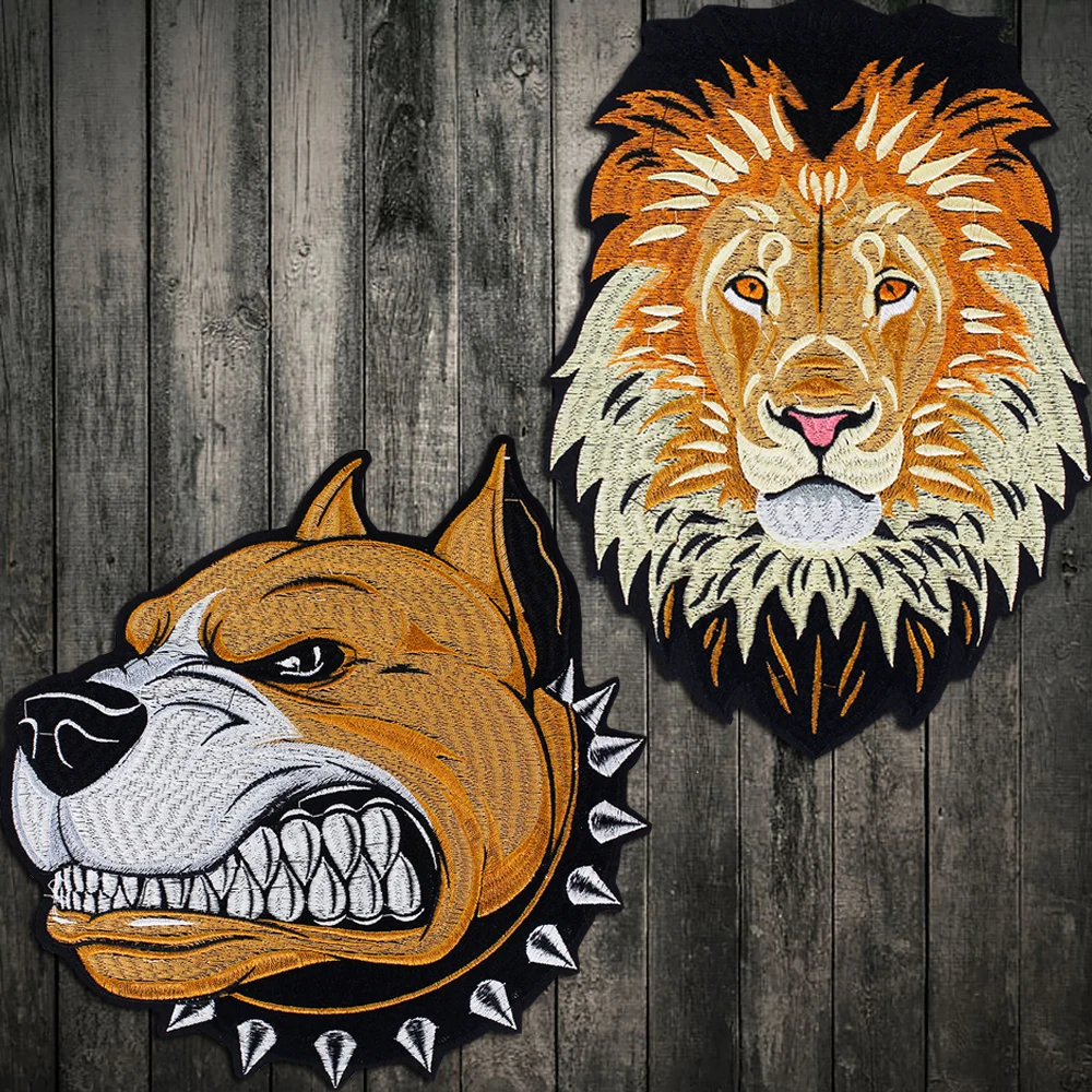 

1Set Lion Patches dog Patches Embroidery Iron on Stick Applique Embossed Clothes Jacket Decorated