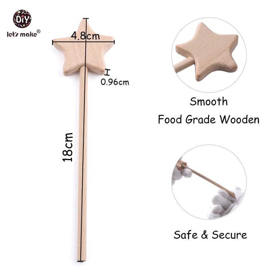 Let's Make Montessori Toys 2pc  Beech Wooden Star Fairy Bar Nursing Gifts Play Gym Rattle Calm Baby Emotions Product Gifts Toys 