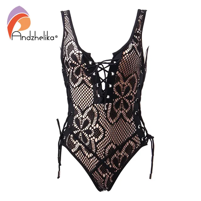 {Excellent|Wonderfull|Very Good|Very Recommended} Andzhelika Bikini Black Lace One Piece Swimsuit Sexy Bandage Brazilian Vintage Halter Bodysuit Beach Bathing Suit Monokini Limited Offers