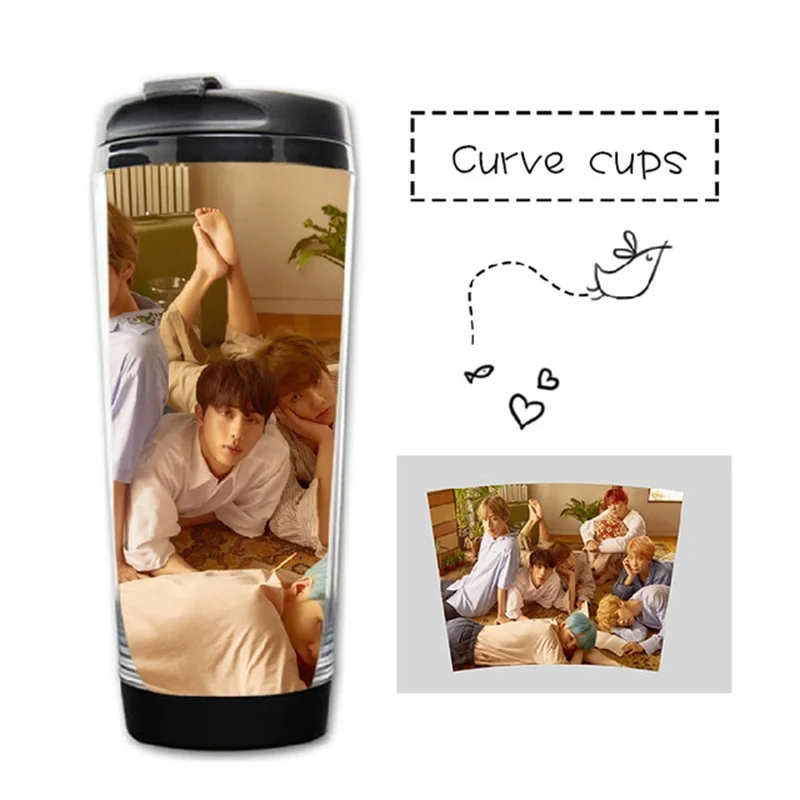 

Kpop Bangtan Boys LOVE YOURSELF Curve Cups JIMIN JUNGKOOK V Image Coffee Mug Tea Cup Portable Bottles 350 ml