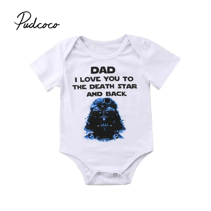 

Pudcoco 2018 Newborn Baby Boy Bodysuit Letter Star Wars Print Crew Neck Cotton Jumpsuit Summer Clothes Outfits 0-24M