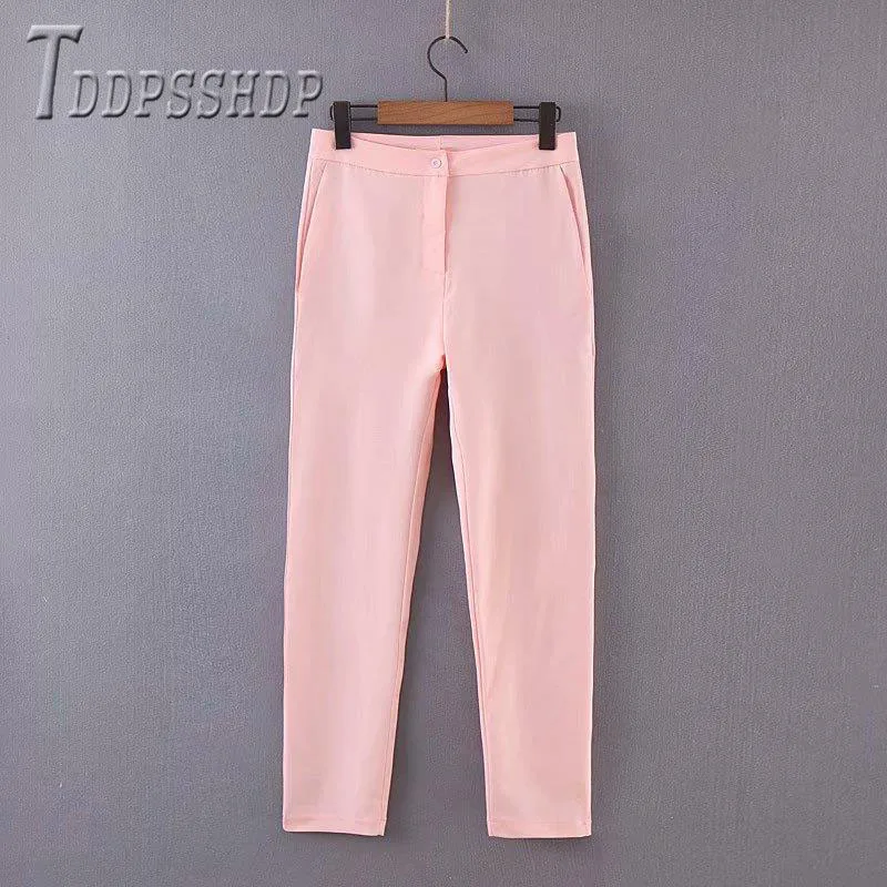 2019 Spring Pink Color Women Pants OL Solid Color Female Trousers