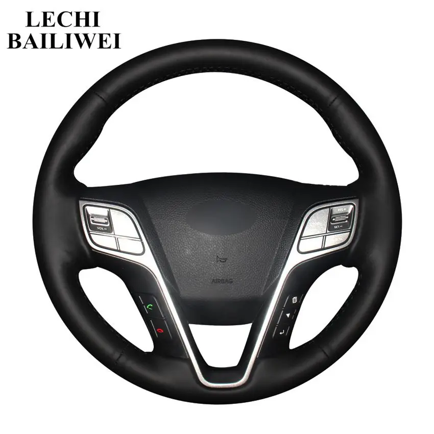 Черная крышка рулевого колеса из искусственной кожи, ручная сшитая крышка рулевого колеса для hyundai Santa Fe 2013 Grand ix45