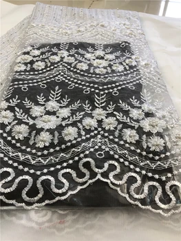 

BEAUTIFICAL beaded lace fabric white french beads lace special offer high quality African net lace 5 yards ML45N05