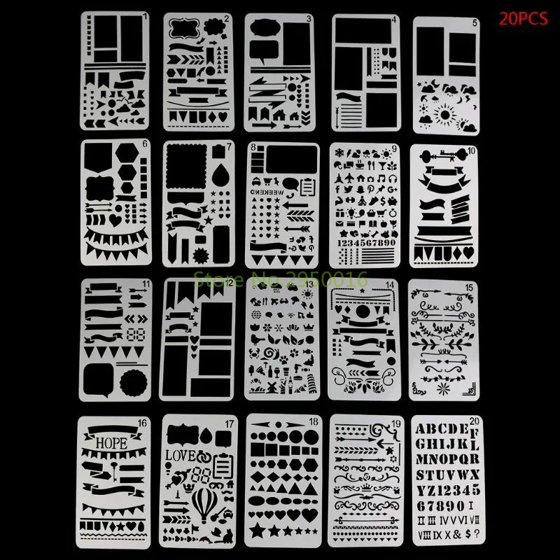 

20Pcs Bullet Journal Stencil Set Plastic Planner DIY Drawing Template Diary Decor Craft for Kid School Stationery Supplies C26