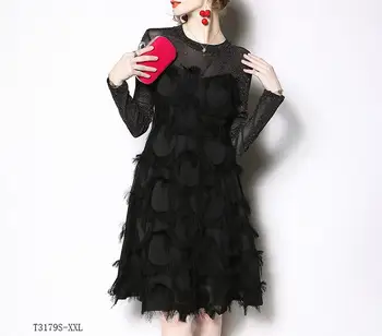 

European style 2019 New arrivals summer Spring fashion women clothes temperament patchwork mesh vintage dress T3179