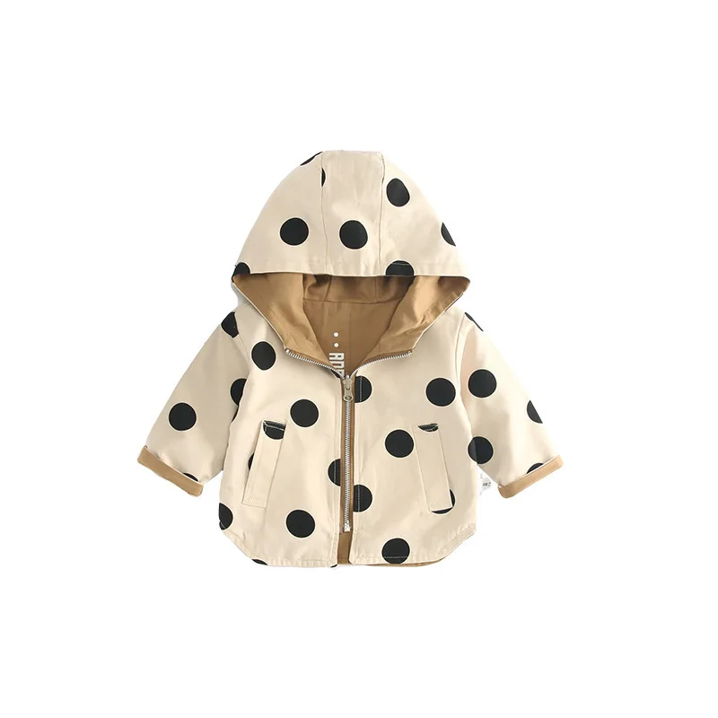 buy Girl coat Autumn new Tide Korean children's hooded top baby wave dot both sides wear windbreaker to