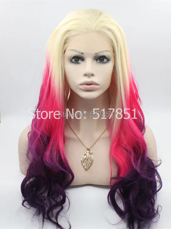 Festival Wig Blonde Tip Pink Purple Ombre Wig Heat Resistant Hair