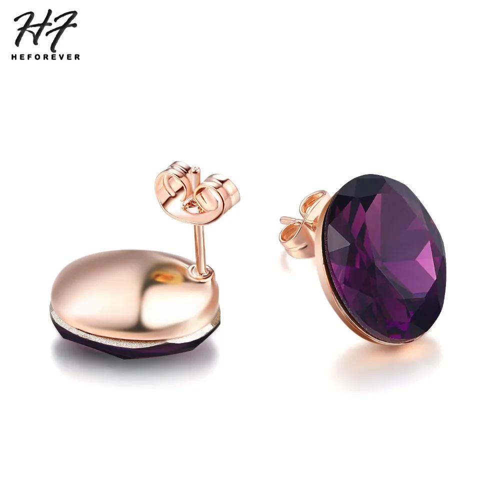 

Luxury Purple Crystal Stud Earrings for Women AAA+Cubic Zirconia Party Wedding Fashion Jewelry Xmas Gift E571