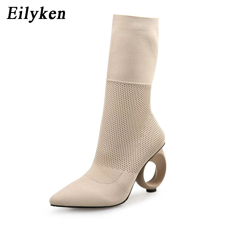 Eilyken Осень зима новый дизайн женские сапоги до середины икры трикотажные из