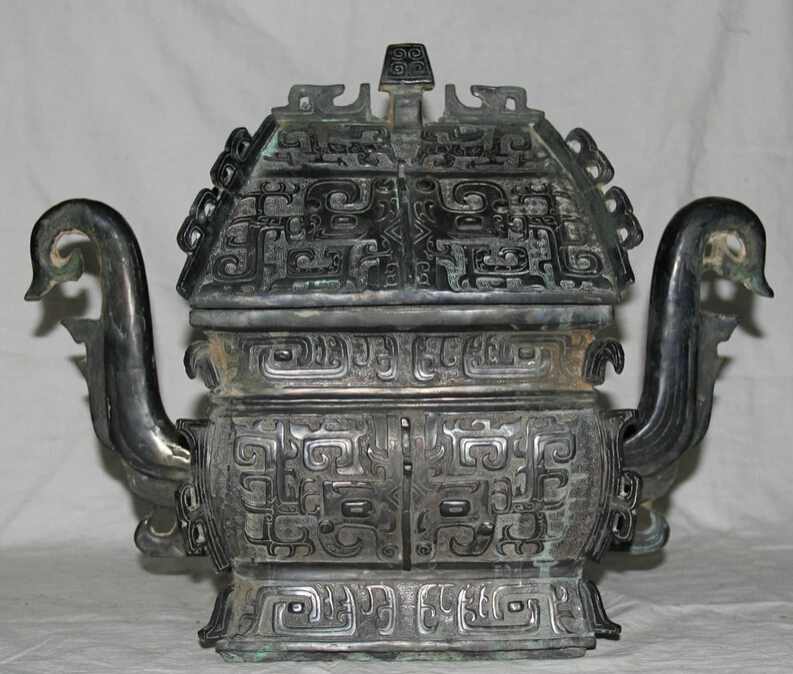 ^*Best Offers Collectible bronze S1532 18 Old Archaic Chinese Dynasty Bronze Palace Handle Food Container Vessel Box ^*Best Offers Collectible bronze S1532 18 Old Archaic Chinese Dynasty Bronze Palace Handle Food Container Vessel Box