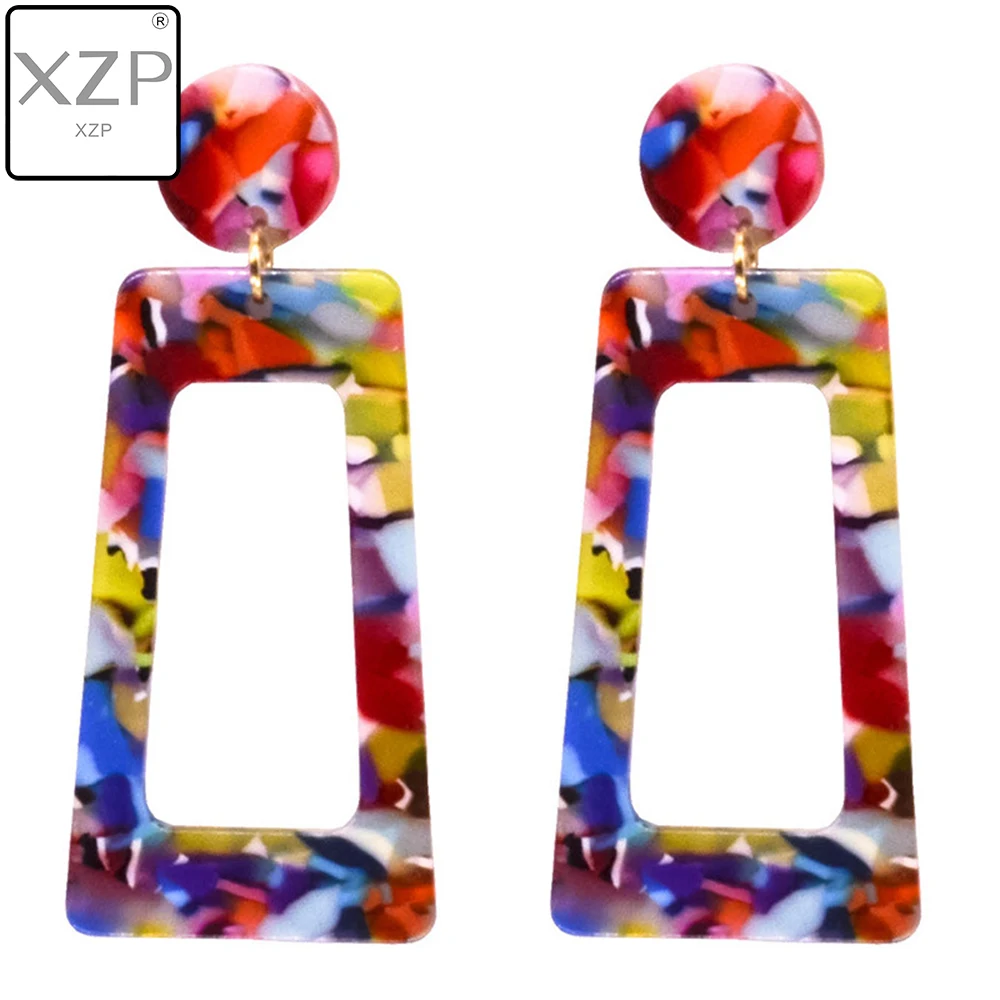 

XZP Personality 2019 Trapezoid Large Long Acrylic Acetate Drop Earrings For Women Rectangle Tortoiseshell Earring Za Jewelry