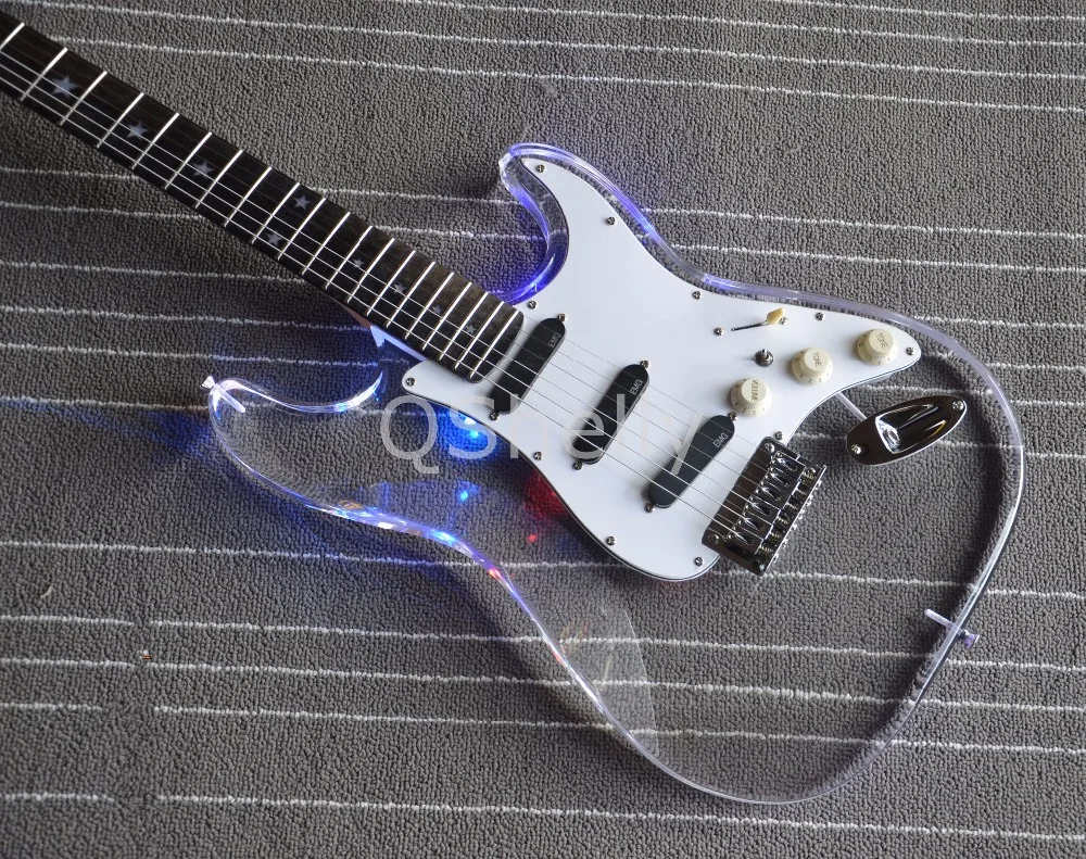 top quality QShelly custom transparent acrylic FD guitar LED lights