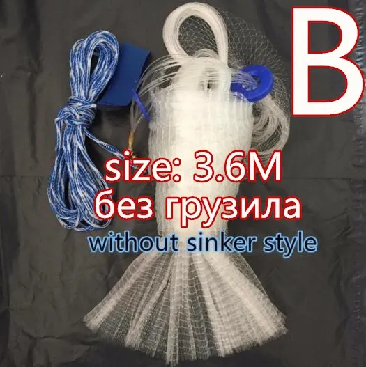 Finefish литая сеть, 2,4 М-7,2 м, ручная литая сетка, Высококачественная нейлоновая рыболовная сеть в американском стиле, Спортивная рыболовная сеть - Цвет: 360cm without sinker