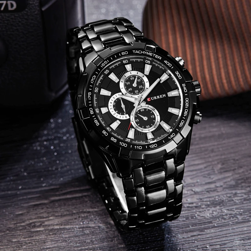 curren black chain watches