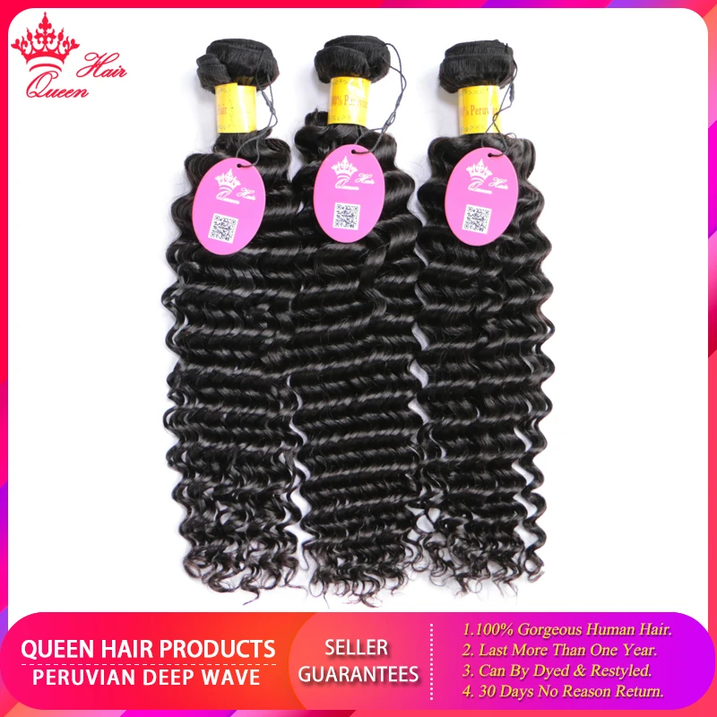 Queen hair перуанские глубокие волнистые волосы 3 шт./лот/партия пучок s сделка плетение пучок волос Remy плетение человеческих волос наращивание