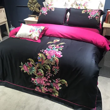 

Luxyry Egyptian Cotton Embroidered Royal Bedding Set 4/6pcs King Queen Duvet Cover Bed Sheet set Decorative Pillowcase blackpink
