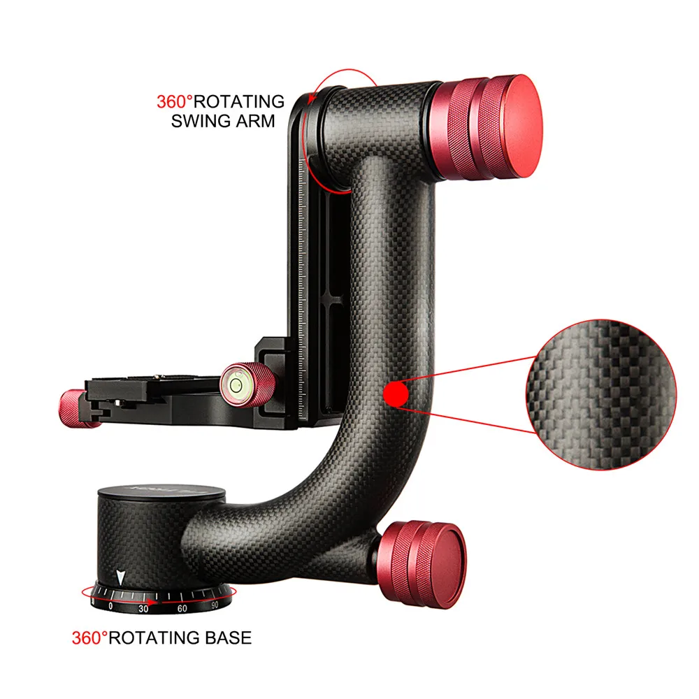 Viltrox Профессиональный углеродного волокна Панорамный Gimbal Зажим 1/4 "штатив шаровой головкой стабилизатор Поворот на 360 градусов + Quick Release plate