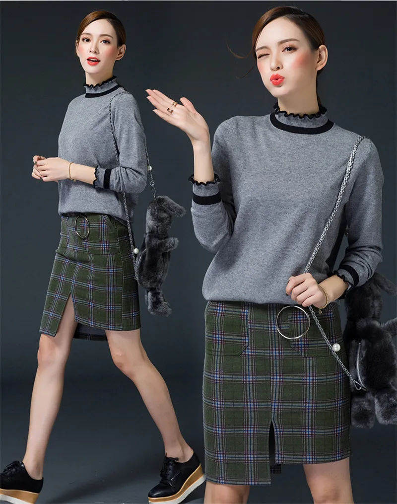 Кашемировый свитер с кружевным воротником средней длины, Женский пуловер, свободная Осенняя зимняя плотная вязаная рубашка с длинными рукавами X331