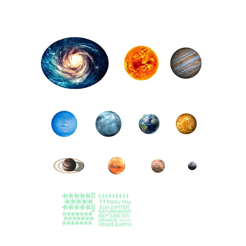 Stickers Muraux Luminous Planet Moon Earth Galaxy Wall Art Stickers Decal Grateful Trend Home Decor Adesivo De Parede 30FY2009