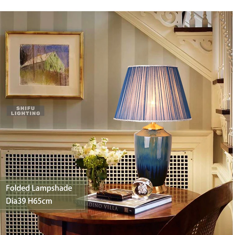 Медная настольная лампа в американском стиле, роскошные высококачественные керамические настольные лампы для гостиной, спальни, прикроватная лампа, декорированные светодиодные лампы