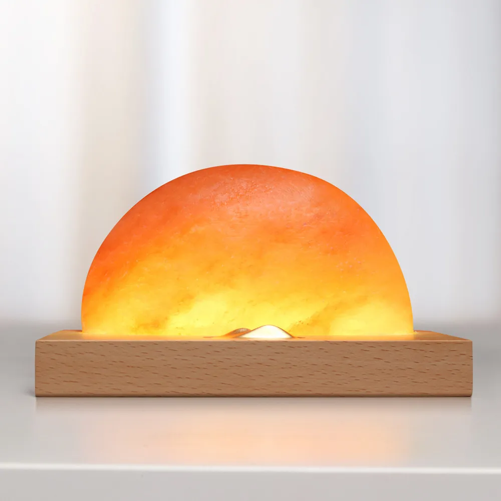 

HZFCEW Touch Dimming Sunrise LED Gift Night Light Himalayan Salt Lamp with Mobile Phone USB Charging Solid Wood Base FR362