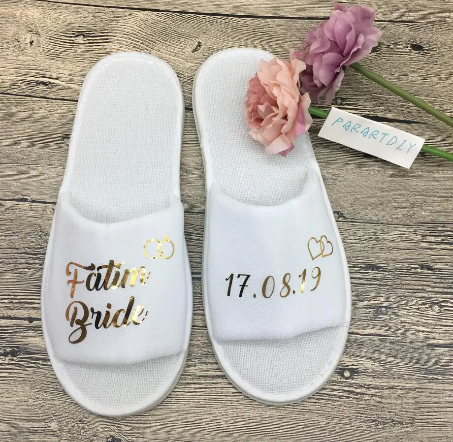 

Personalised title names bride slipper bridesmaid maid of honor hen party slippers spa day Bachelorette party favors gifts