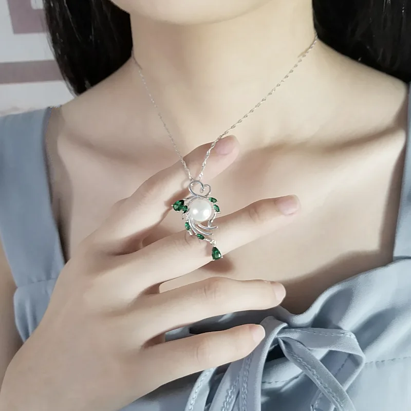 

100% Authentic 925 Sterling Silver Statement Necklace High-quality Purple/white Pearl Pendant Necklaces For Women