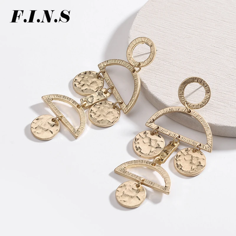 

F.I.N.S 2018 Rose Gold Silver Color Alloy Metal Chandelier Drop Statement Earrings Hanging Earrings Geometry Long Earing Woman