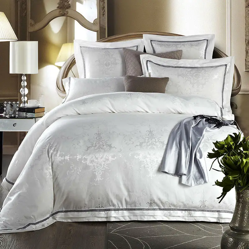 beautiful Boho style pattern bedding sets simple white silver linens