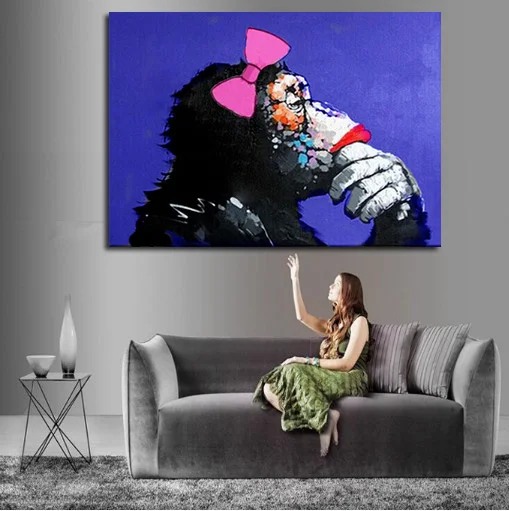 

Handmade Abstract Lovely Girl Gorilla Art Oil Painting On Canvas For Living Room Decor Hang Group Of Paintings