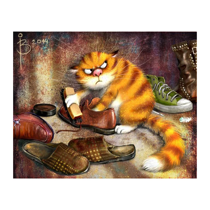 

Full Square/Round Drill 5D DIY Diamond Painting "Wipe Leather Shoes Cat" 3D Embroidery Cross Stitch Mosaic Home Decor Gift WZ