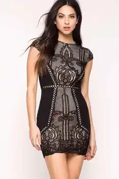 

Fashion Women Dress 2017 Top Quality Short Sleeve Lace Mini Bandage Dress Party Dress